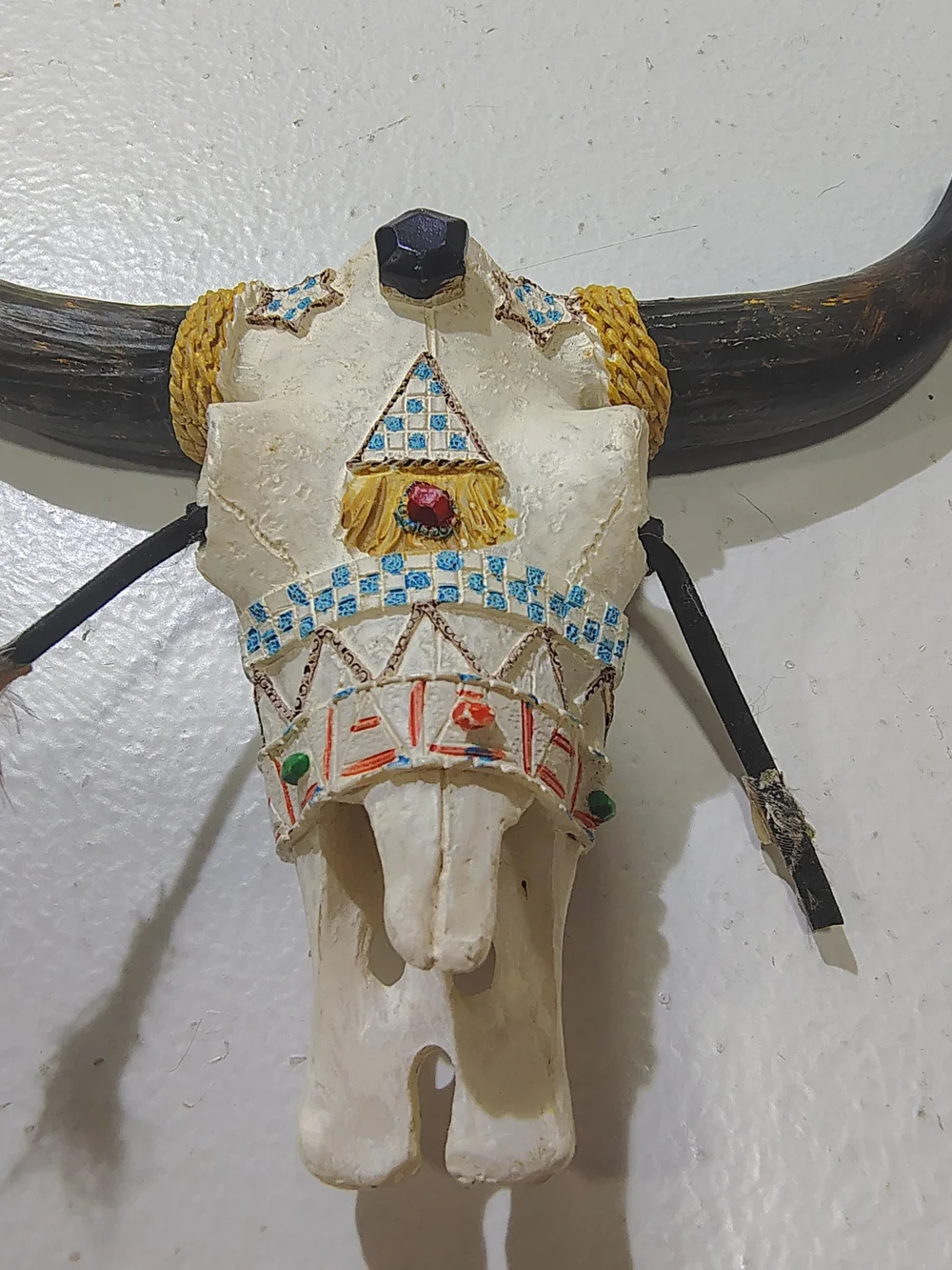 Leather Southwest Style Decorated Steer Skull Wall Hanging Resin
